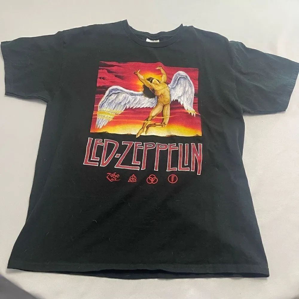 Led Zeppelin VTG Hanes Heavyweight Black T-Shirt Size Large